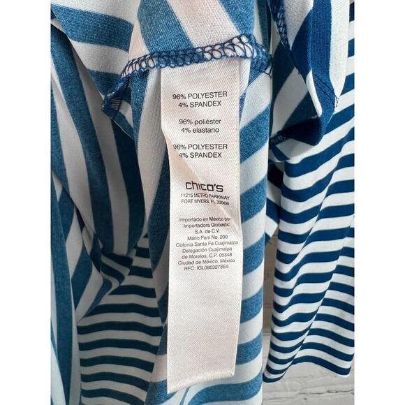 CHICO'S white blue stripes 3/4 sleeve A-line top sweater pullover size 1 8 M - Picture 6 of 7